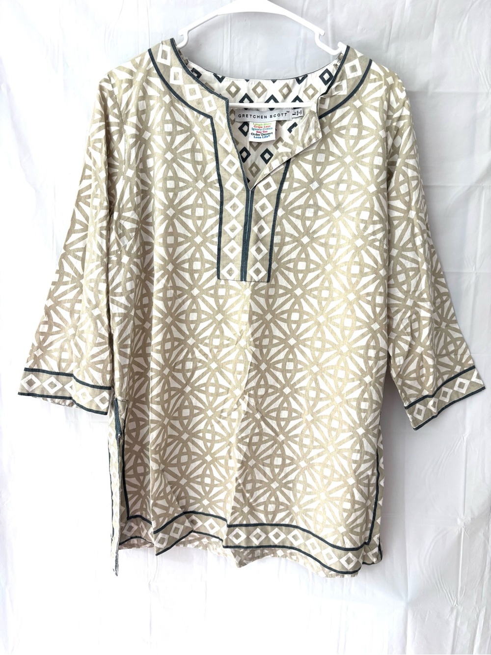 NWOT Gretchen Scott Tan White Geometric Print Tunic Cover Up SZ L